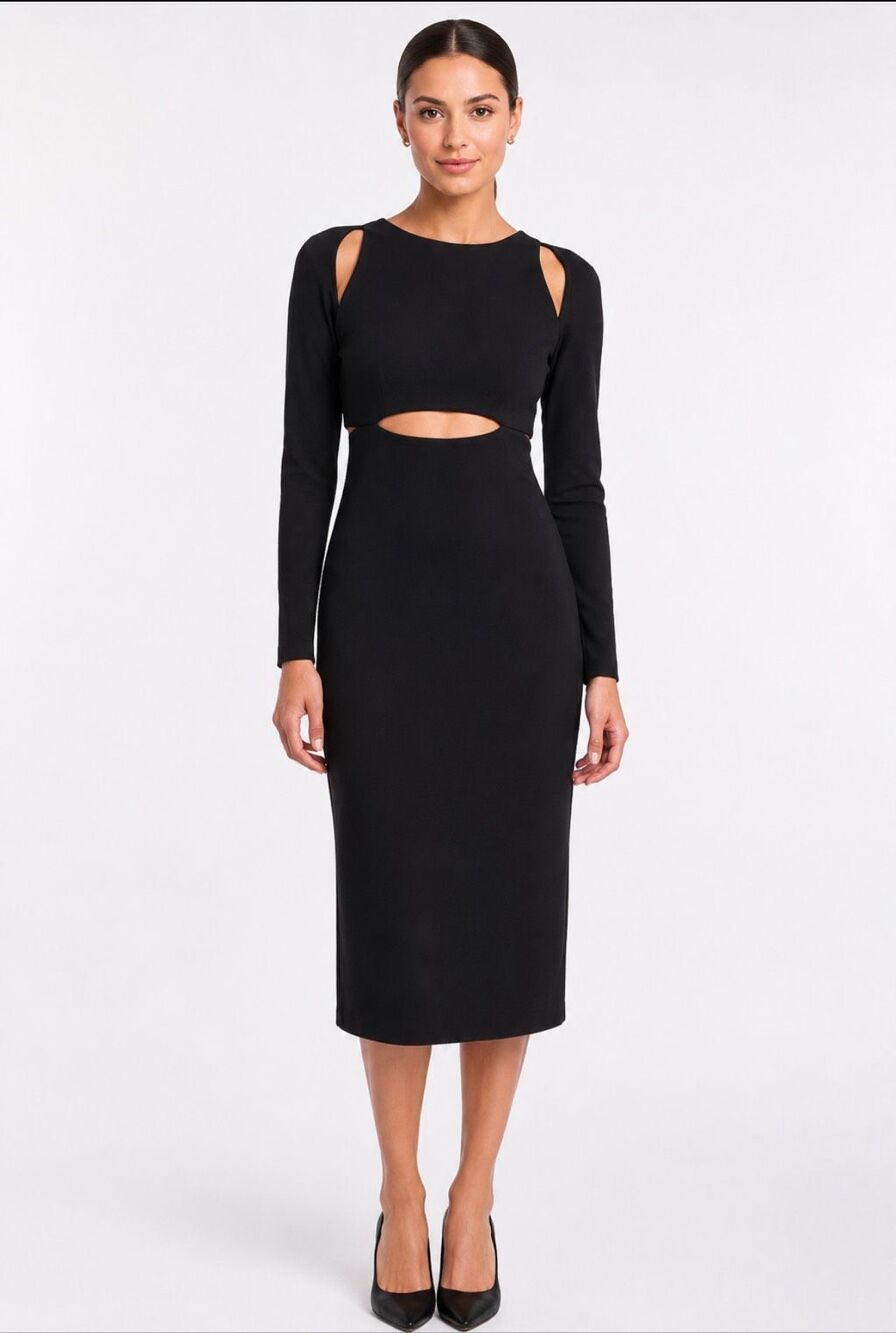 T by Alexander Wang Black Ponte Cold Shoulder Cutout Bodycon Midi Dress M